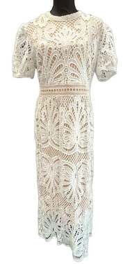 PinkBlush Ivory Crochet Lace Midi Dress